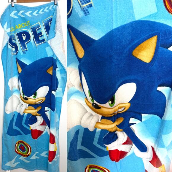 Sonic The Hedgehog Kids Bath Beach Towel In Blue - Picture 2 of 8